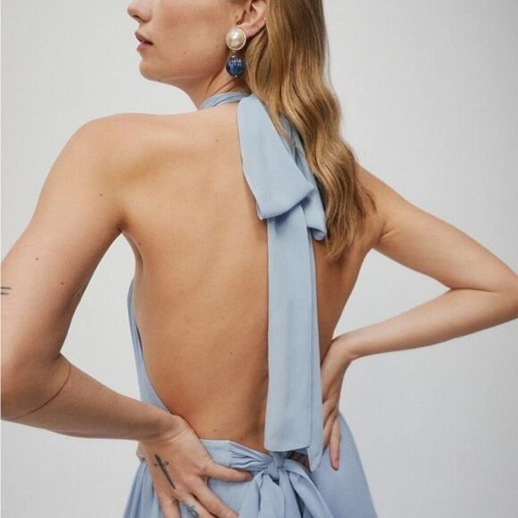 Reformation Andee Halter Maxi Dress Size 12 Mineral Blue Side Slit Romantic - Picture 10 of 15